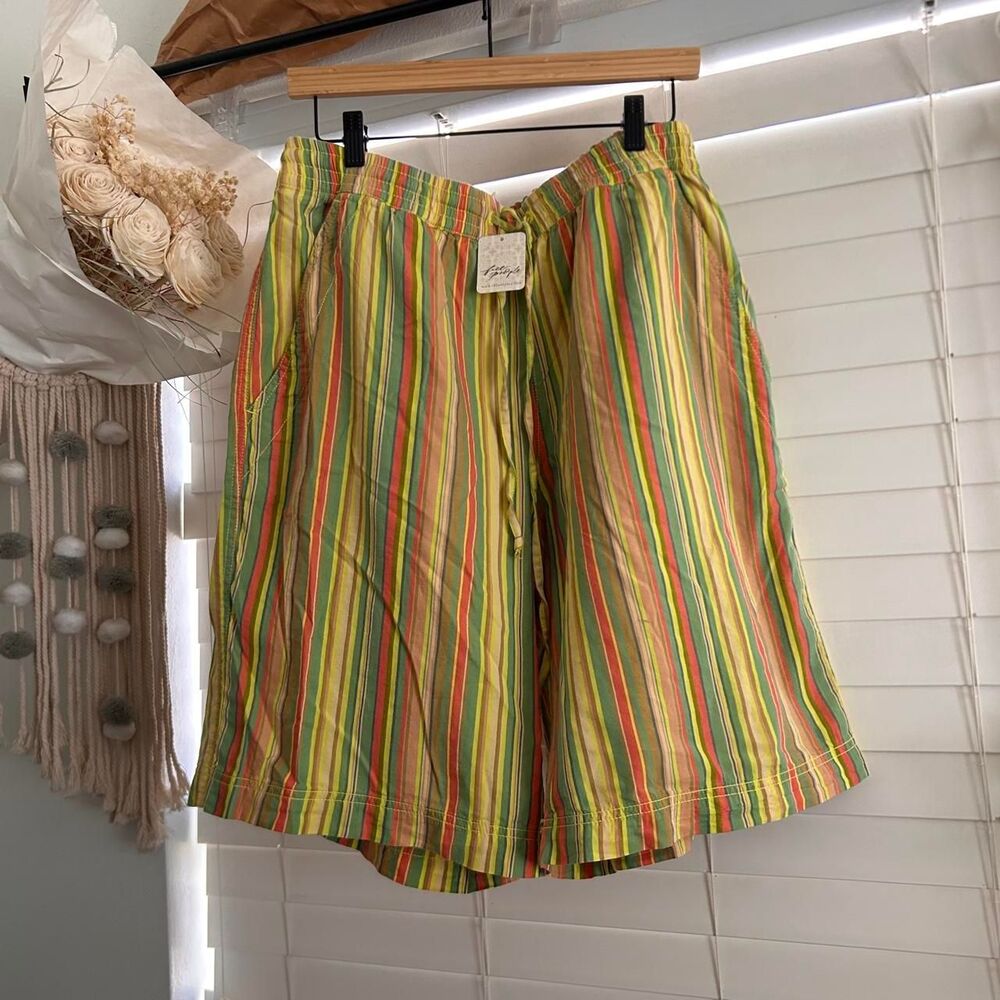 Free People Saylor Poplin long relaxed Shorts rainbow stripe coastal boho S NWT - Picture 2 of 6